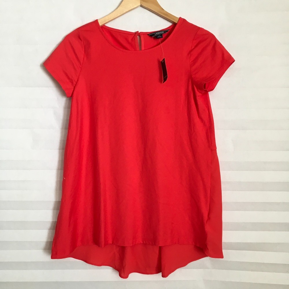 Lands'‎ End Womens Blouse Top Size S Cotton Blend Pull Over Keyhole Back